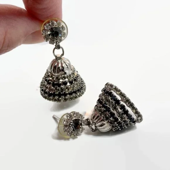 Rhinestone Earrings, Unique, Bell Shaped, Prong Set, Vintage - Picture 4 of 4